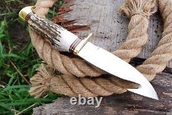 Rare Forged Hunting Dagger Tactical Gut Survival Knife Stag Antler