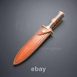 Rare! Handmade D2 Double Edged Slim Dagger Knife Dyed Bone Handle Free Sheath