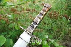 Rare Handmade Hunting Double Edge Boot Dagger Tactical Knife Stag Antler