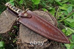 Rare Handmade Hunting Double Edge Boot Dagger Tactical Knife Stag Antler