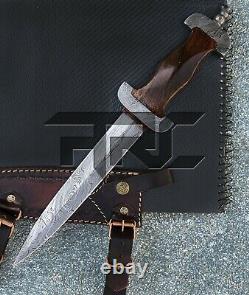 Rare Handmade Wwii German Ss Forged Damascus Steel Dagger Knife Wood Handle