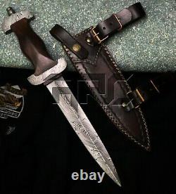 Rare Handmade Wwii German Ss Forged Damascus Steel Dagger Knife Wood Handle