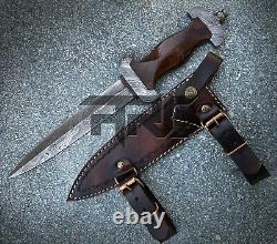 Rare Handmade Wwii German Ss Forged Damascus Steel Dagger Knife Wood Handle