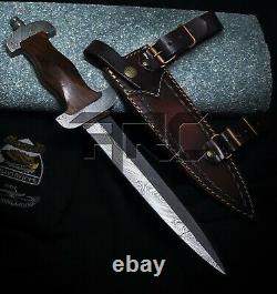 Rare Handmade Wwii German Ss Forged Damascus Steel Dagger Knife Wood Handle