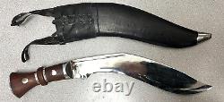 Rare Large Knife INDIAN KUKRI FIGHTING DAGGER WITH Leather SHEATH Wooden Handle