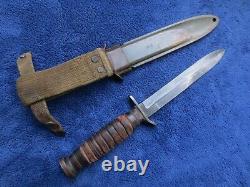 Rare Original Ww2 M3 Fighting Knife Dagger And Sheath Kinfolks Blade Marked