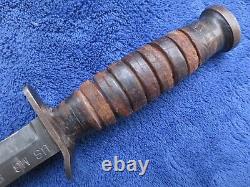 Rare Original Ww2 M3 Fighting Knife Dagger And Sheath Kinfolks Blade Marked