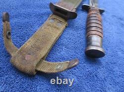 Rare Original Ww2 M3 Fighting Knife Dagger And Sheath Kinfolks Blade Marked