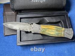 Rare Tony Karlsson knife-Meteorite Damascus-Folder Dagger-Titanium-Muona-Bark