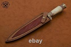 SBC Handmade Damascus Steel Hunting Dagger Knife With Camel Bone Handle