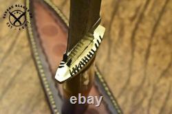 SBC Handmade Damascus Steel Hunting Dagger Knife With Camel Bone Handle & Sheath
