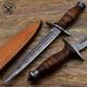 Sbc Handmade Damascus Steel Hunting Dagger Knife With Leather Roll Handle & Sheath