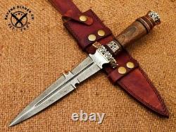 SBC Handmade Damascus Steel Hunting Dagger Knife With Rosewood Handle & Sheath