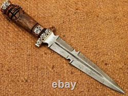 SBC Handmade Damascus Steel Hunting Dagger Knife With Rosewood Handle & Sheath