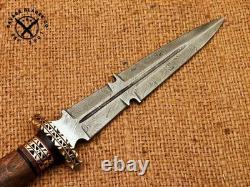 SBC Handmade Damascus Steel Hunting Dagger Knife With Rosewood Handle & Sheath