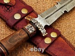 SBC Handmade Damascus Steel Hunting Dagger Knife With Rosewood Handle & Sheath