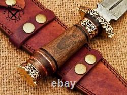 SBC Handmade Damascus Steel Hunting Dagger Knife With Rosewood Handle & Sheath