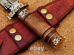 SBC Handmade Damascus Steel Hunting Dagger Knife With Rosewood Handle & Sheath