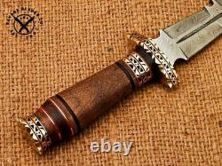 SBC Handmade Damascus Steel Hunting Dagger Knife With Rosewood Handle & Sheath
