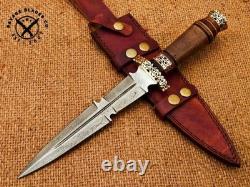 SBC Handmade Damascus Steel Hunting Dagger Knife With Rosewood Handle & Sheath