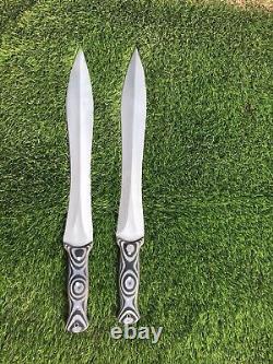 SET OF 2PCS HANDMADE D2 TOOL STEEL DAGGER SWORD HUNTING GLADIUS SWORD WithSHEATH