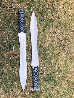 SET OF 2PCS HANDMADE D2 TOOL STEEL DAGGER SWORD HUNTING GLADIUS SWORD WithSHEATH