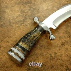 Sc Custom Hand Made D2 Steel Bowie Hunting Knife Steel Guard Stag Antler Handle