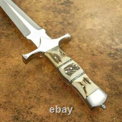 Sc Rare Custom Hand Made D2 Tool Steel Dagger Full Tang Hunting Knife Stag