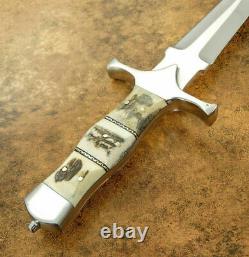 Sc Rare Custom Hand Made D2 Tool Steel Dagger Full Tang Hunting Knife Stag