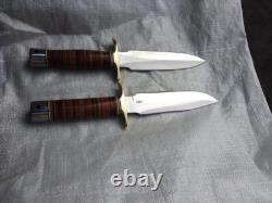 Set Of 2 Custom Handmade Stacked Leather Handle Hunting Dagger & Bowie Knife