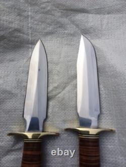 Set Of 2 Custom Handmade Stacked Leather Handle Hunting Dagger & Bowie Knife