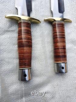 Set Of 2 Custom Handmade Stacked Leather Handle Hunting Dagger & Bowie Knife Set Of 2 Custom Handmade Stacked Leather Handle Hunting Dagger & Bowie Knife