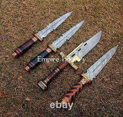 Set Of 4 Handmade Damascus Steel Hunting Dagger With Sheath Combat Dagger