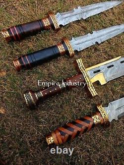 Set Of 4 Handmade Damascus Steel Hunting Dagger With Sheath Combat Dagger