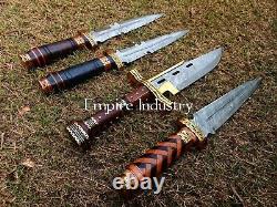 Set Of 4 Handmade Damascus Steel Hunting Dagger With Sheath Combat Dagger