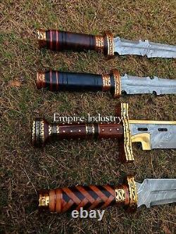 Set Of 4 Handmade Damascus Steel Hunting Dagger With Sheath Combat Dagger