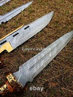 Set Of 4 Handmade Damascus Steel Hunting Dagger With Sheath Combat Dagger