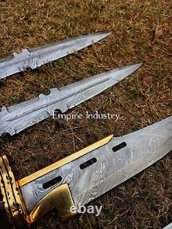 Set Of 4 Handmade Damascus Steel Hunting Dagger With Sheath Combat Dagger