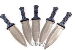 Set Of 5 Kma Custom Damascus Steel Forge Smatchet Combat Dagger Knives