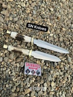 Set of 2-Custom Handmade Carbon Steel Hunting Dagger Bowie Knife Camping+Sheath