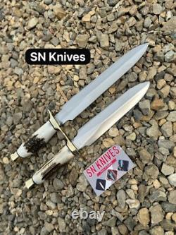 Set of 2-Custom Handmade D2 Tool Steel Hunting Dagger Bowie Knife Camping+Sheath