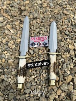 Set of 2-Custom Handmade D2 Tool Steel Hunting Dagger Bowie Knife Camping+Sheath