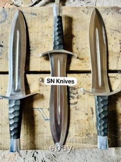 Set of 3-Custom Handmade D2 Tool Steel Hunting Dagger Bowie Knife Micarta Handle