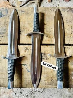 Set of 3-Custom Handmade D2 Tool Steel Hunting Dagger Bowie Knife Micarta Handle