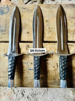 Set of 3-Custom Handmade D2 Tool Steel Hunting Dagger Bowie Knife Micarta Handle