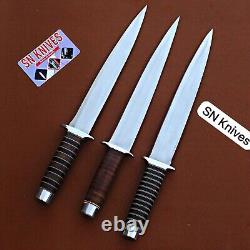 Set of 3pcs-Arkansas Toothpick Dagger Handmade D2 Dagger Hunting Bowie Knife