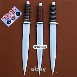 Set of 3pcs-Arkansas Toothpick Dagger Handmade D2 Dagger Hunting Bowie Knife