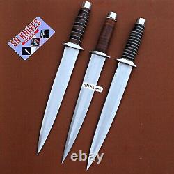 Set of 3pcs-Arkansas Toothpick Dagger Handmade D2 Dagger Hunting Bowie Knife