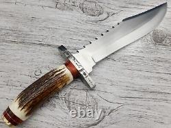 Stag Antler Handle Custom Handmade Hunting Dagger Bowie Camp Sharp Knife Sheath