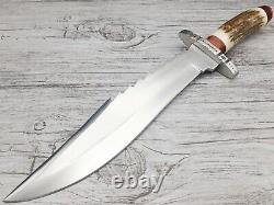 Stag Antler Handle Custom Handmade Hunting Dagger Bowie Camp Survival Knife